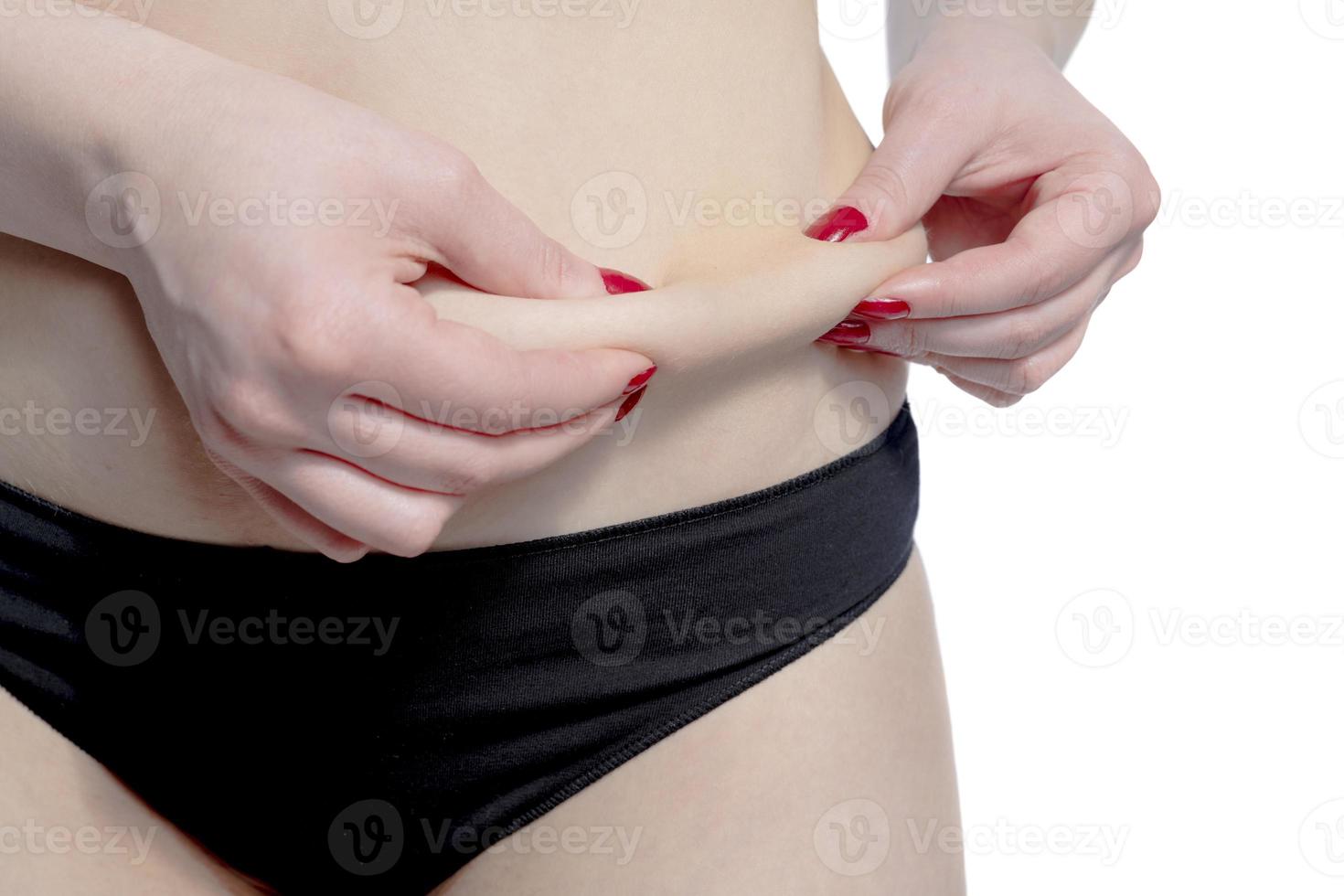 woman pinching her waist fat photo