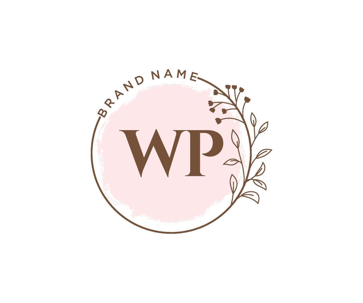 Initial WP feminine logo. Usable for Nature, Salon, Spa, Cosmetic and Beauty Logos. Flat Vector Logo Design Template Element.