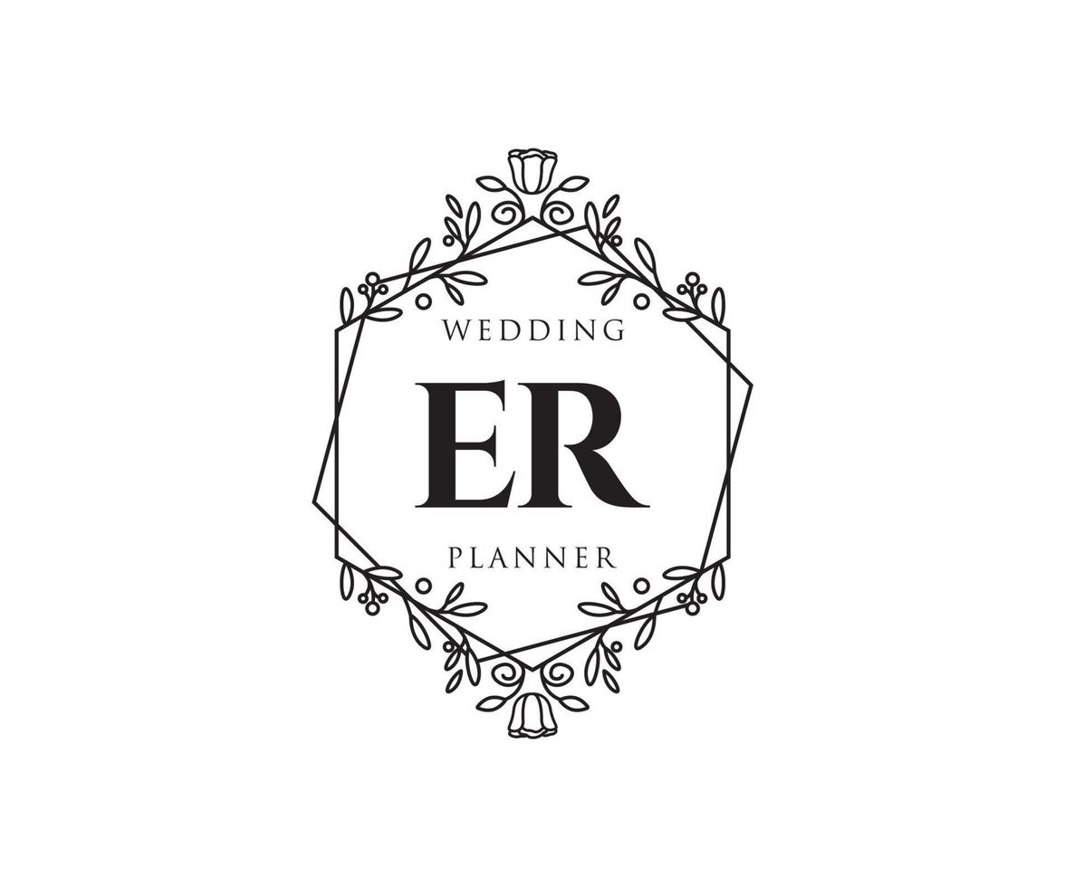 ER Initials letter Wedding monogram logos collection, hand drawn modern minimalistic and floral templates for Invitation cards, Save the Date, elegant identity for restaurant, boutique, cafe in vector