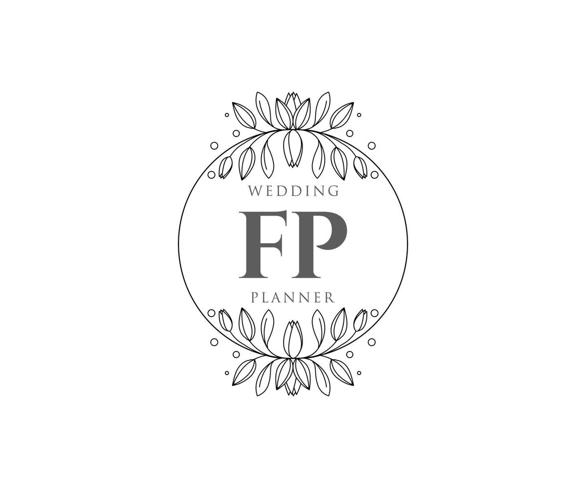 colección de logotipos de monograma de boda con letras iniciales fp, plantillas florales y minimalistas modernas dibujadas a mano para tarjetas de invitación, guardar la fecha, identidad elegante para restaurante, boutique, café en vector