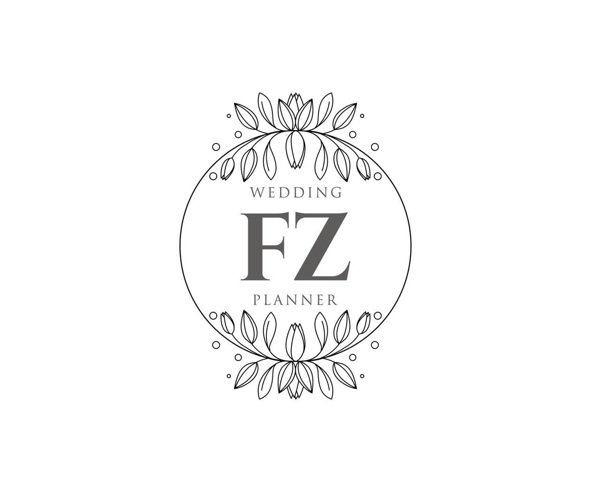 colección de logotipos de monograma de boda con letras iniciales fz, plantillas florales y minimalistas modernas dibujadas a mano para tarjetas de invitación, guardar la fecha, identidad elegante para restaurante, boutique, café en vector