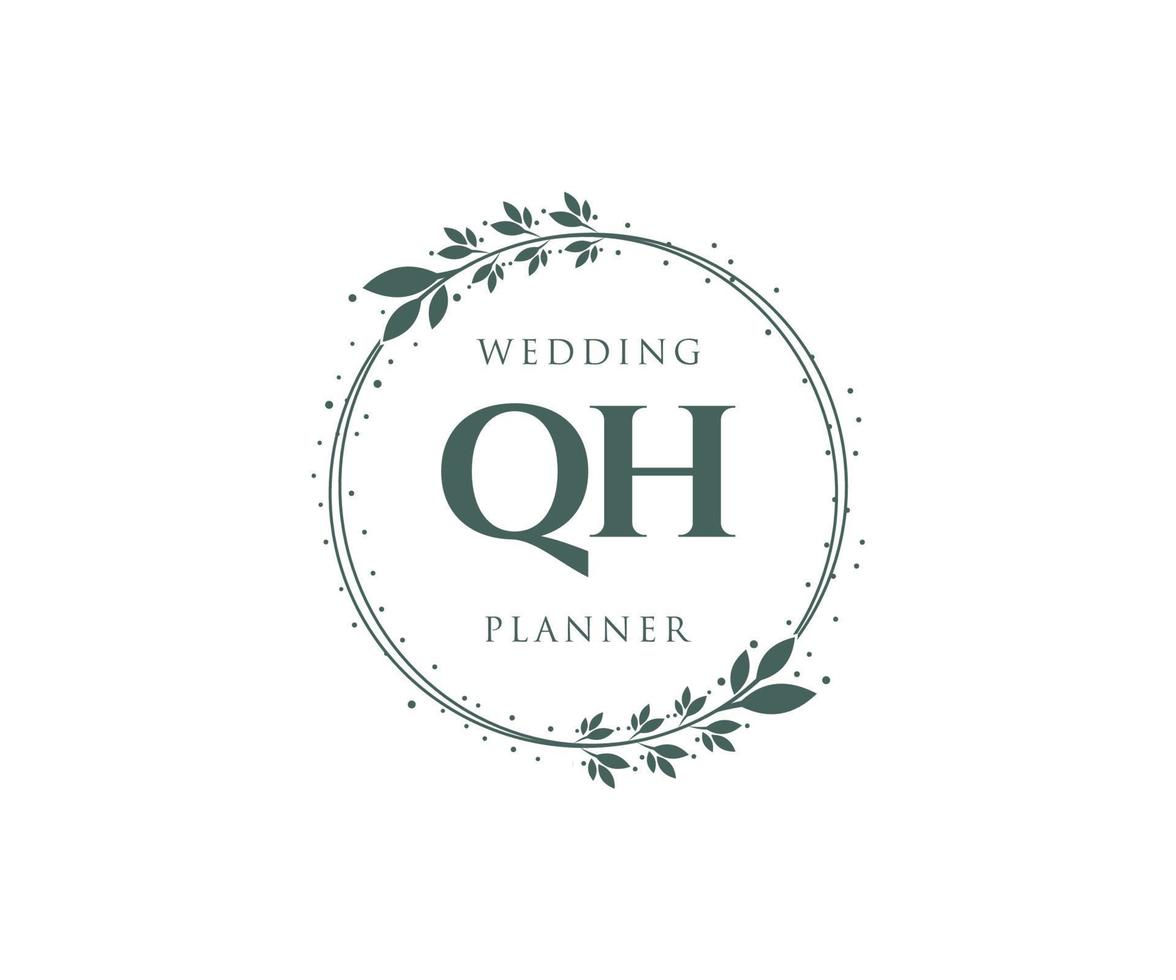 QH Initials letter Wedding monogram logos collection, hand drawn modern minimalistic and floral templates for Invitation cards, Save the Date, elegant identity for restaurant, boutique, cafe in vector