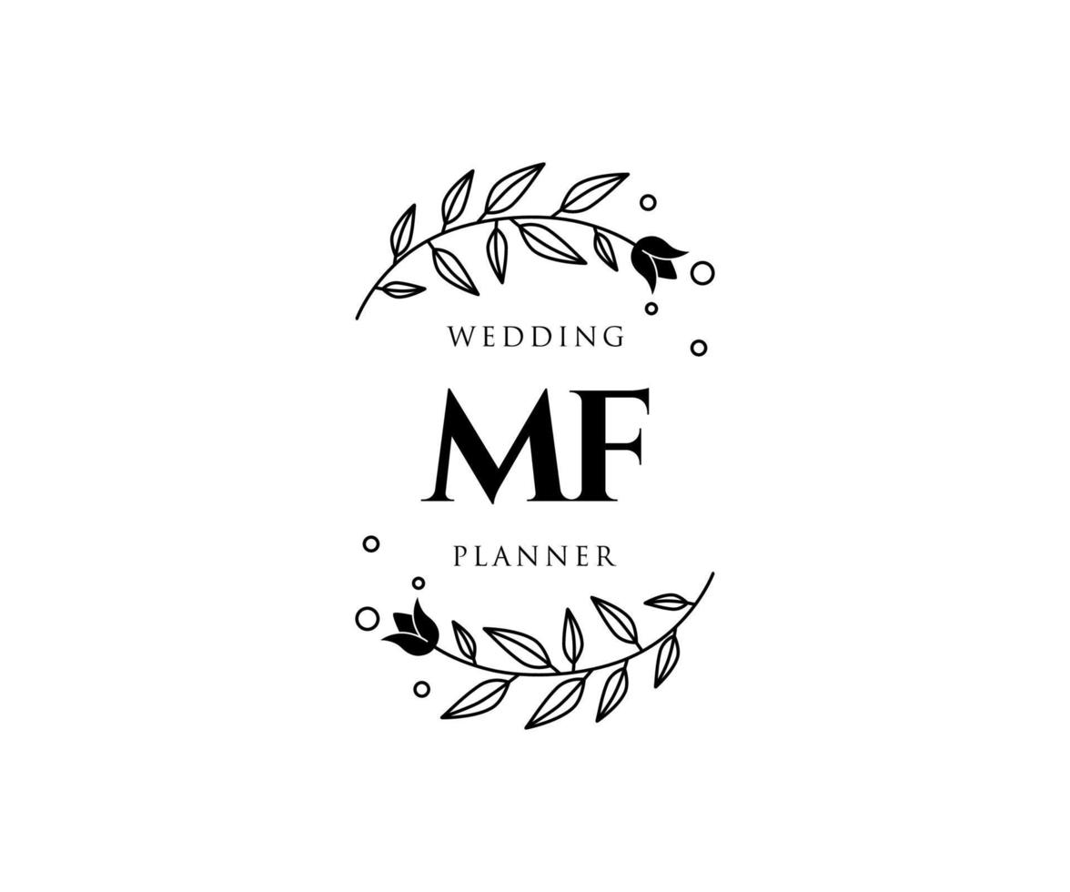 Colección de logotipos de monograma de boda con letras iniciales mf, plantillas florales y minimalistas modernas dibujadas a mano para tarjetas de invitación, guardar la fecha, identidad elegante para restaurante, boutique, café en vector