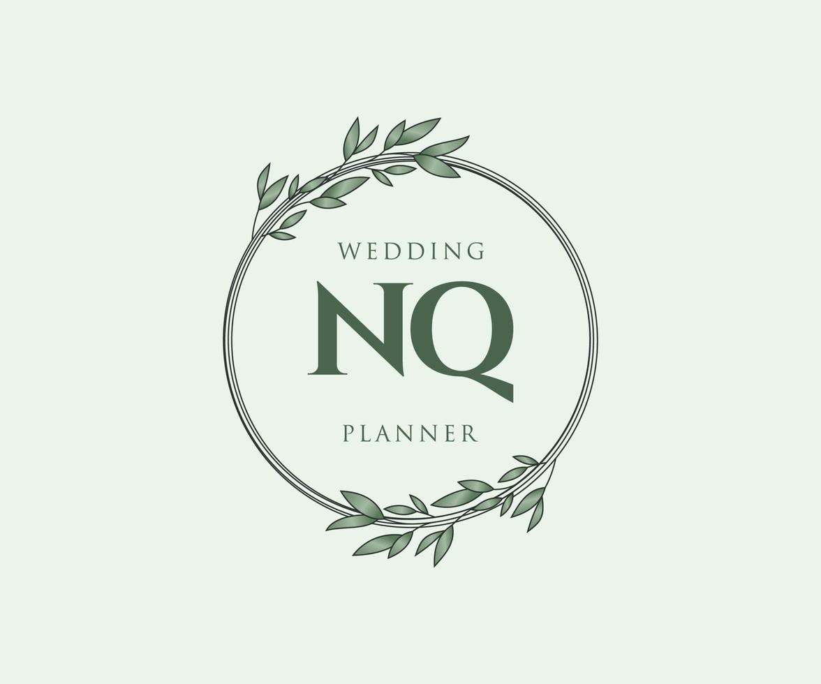 colección de logotipos de monograma de boda con letras iniciales nq, plantillas florales y minimalistas modernas dibujadas a mano para tarjetas de invitación, guardar la fecha, identidad elegante para restaurante, boutique, café en vector