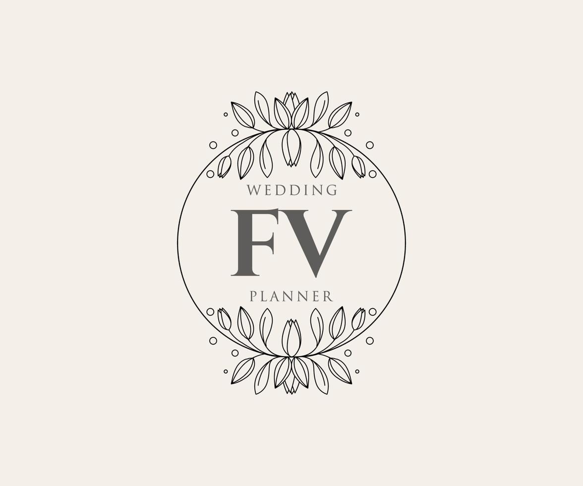 FV Initials letter Wedding monogram logos collection, hand drawn modern minimalistic and floral templates for Invitation cards, Save the Date, elegant identity for restaurant, boutique, cafe in vector