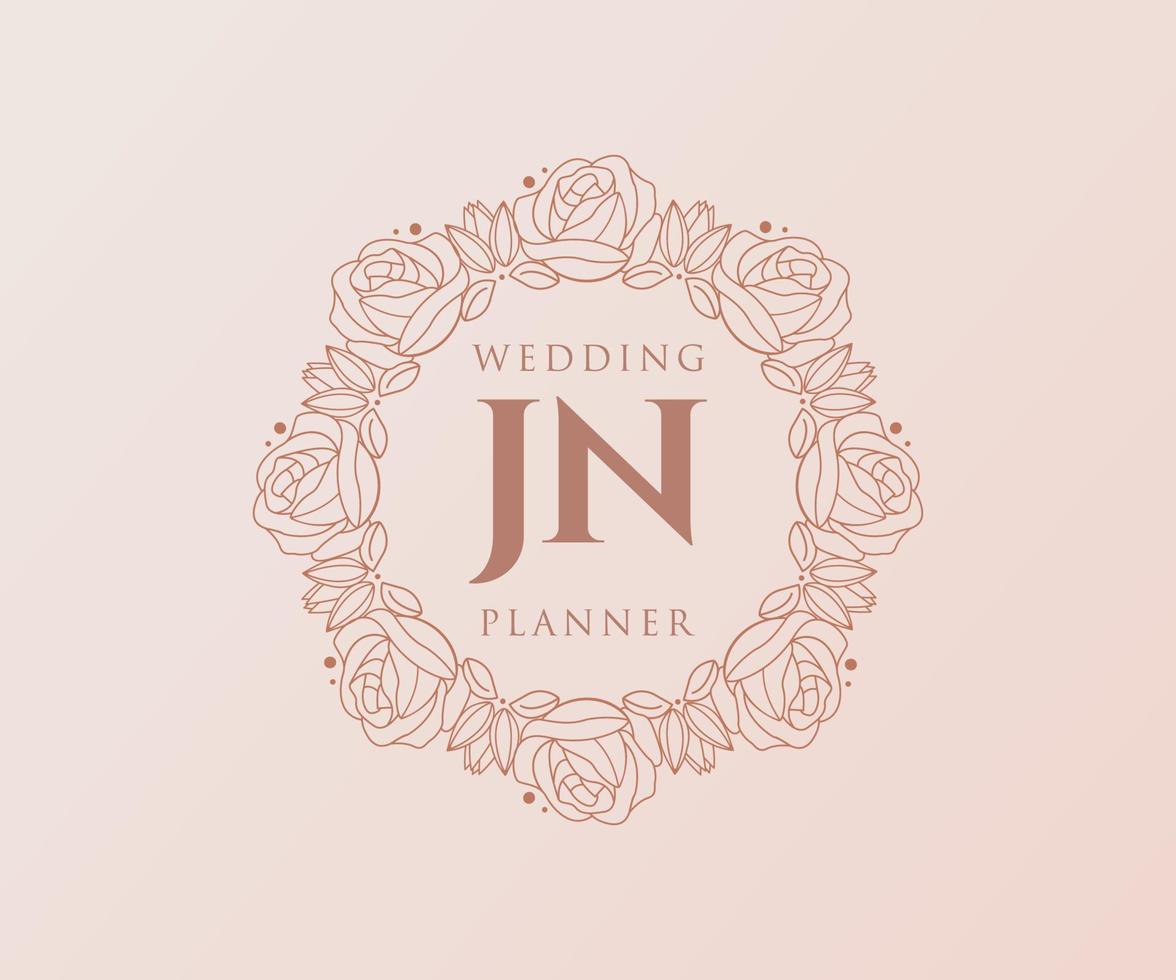 JN Initials letter Wedding monogram logos collection, hand drawn modern minimalistic and floral templates for Invitation cards, Save the Date, elegant identity for restaurant, boutique, cafe in vector