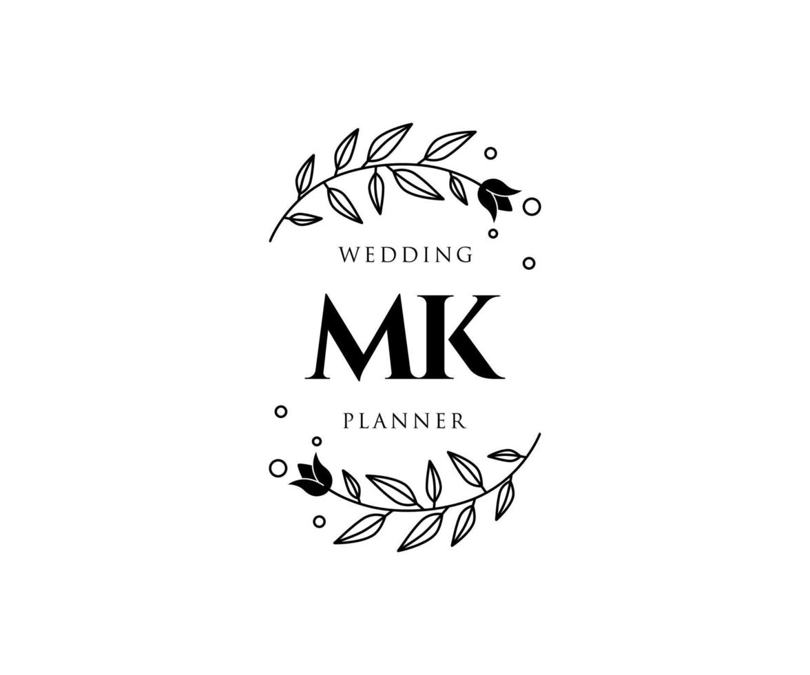 MK Initials letter Wedding monogram logos collection, hand drawn modern minimalistic and floral templates for Invitation cards, Save the Date, elegant identity for restaurant, boutique, cafe in vector
