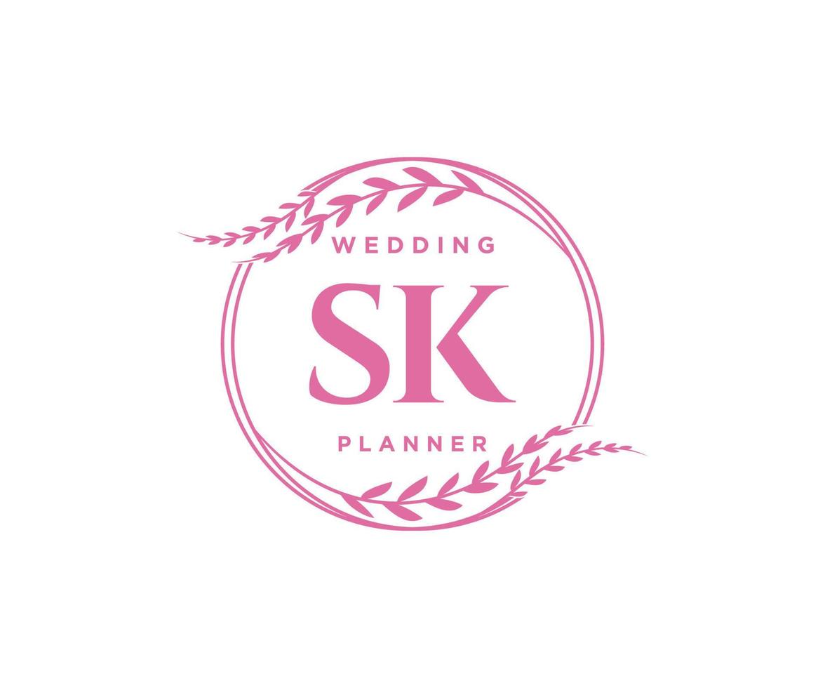 SK Initials letter Wedding monogram logos collection, hand drawn modern minimalistic and floral templates for Invitation cards, Save the Date, elegant identity for restaurant, boutique, cafe in vector