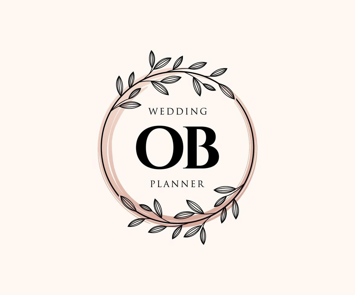 Colección de logotipos de monograma de boda con letras iniciales ob, plantillas florales y minimalistas modernas dibujadas a mano para tarjetas de invitación, guardar la fecha, identidad elegante para restaurante, boutique, café en vector