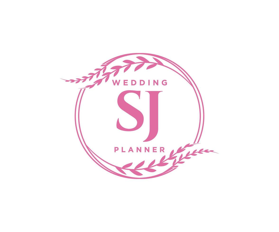 SJ Initials letter Wedding monogram logos collection, hand drawn modern minimalistic and floral templates for Invitation cards, Save the Date, elegant identity for restaurant, boutique, cafe in vector