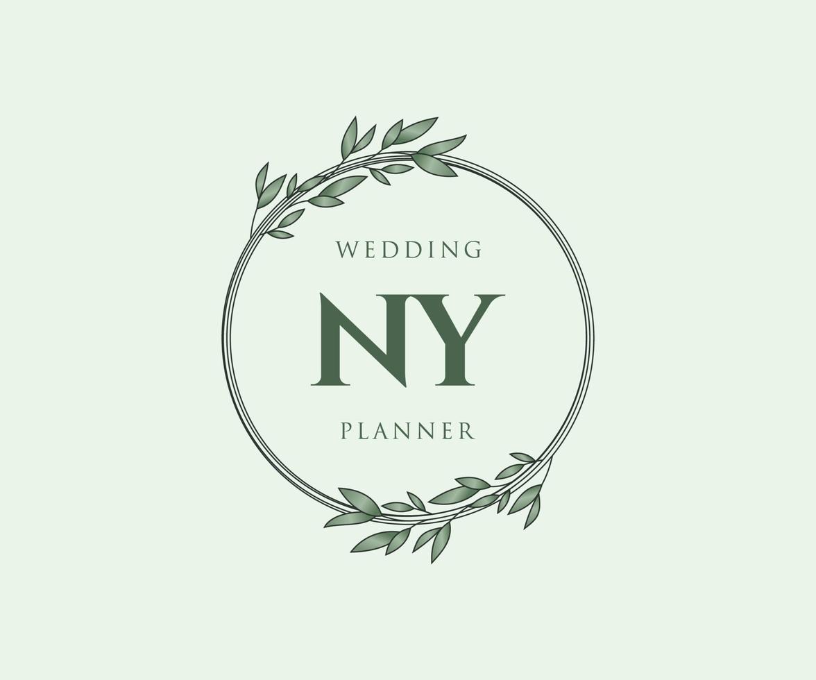 NY Initials letter Wedding monogram logos collection, hand drawn modern minimalistic and floral templates for Invitation cards, Save the Date, elegant identity for restaurant, boutique, cafe in vector