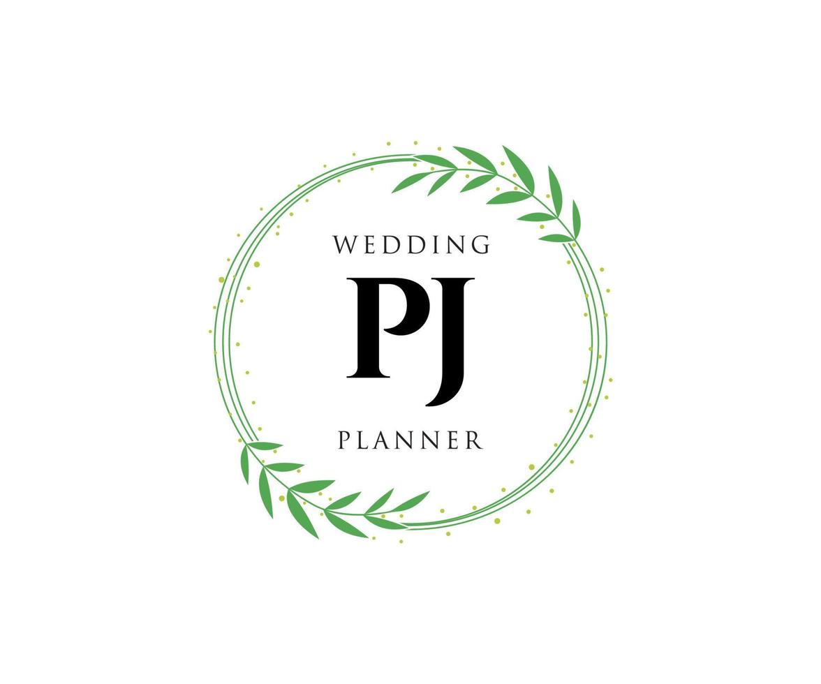 colección de logotipos de monogramas de boda con letras iniciales pj, plantillas florales y minimalistas modernas dibujadas a mano para tarjetas de invitación, guardar la fecha, identidad elegante para restaurante, boutique, café en vector