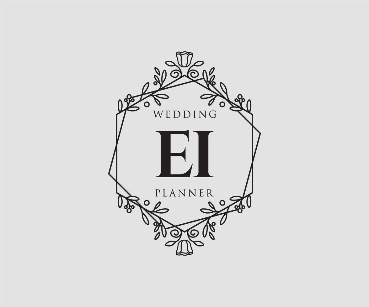 EI Initials letter Wedding monogram logos collection, hand drawn modern minimalistic and floral templates for Invitation cards, Save the Date, elegant identity for restaurant, boutique, cafe in vector
