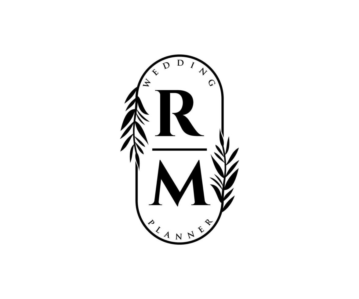 colección de logotipos de monograma de boda con letras iniciales de rm, plantillas florales y minimalistas modernas dibujadas a mano para tarjetas de invitación, guardar la fecha, identidad elegante para restaurante, boutique, café en vector