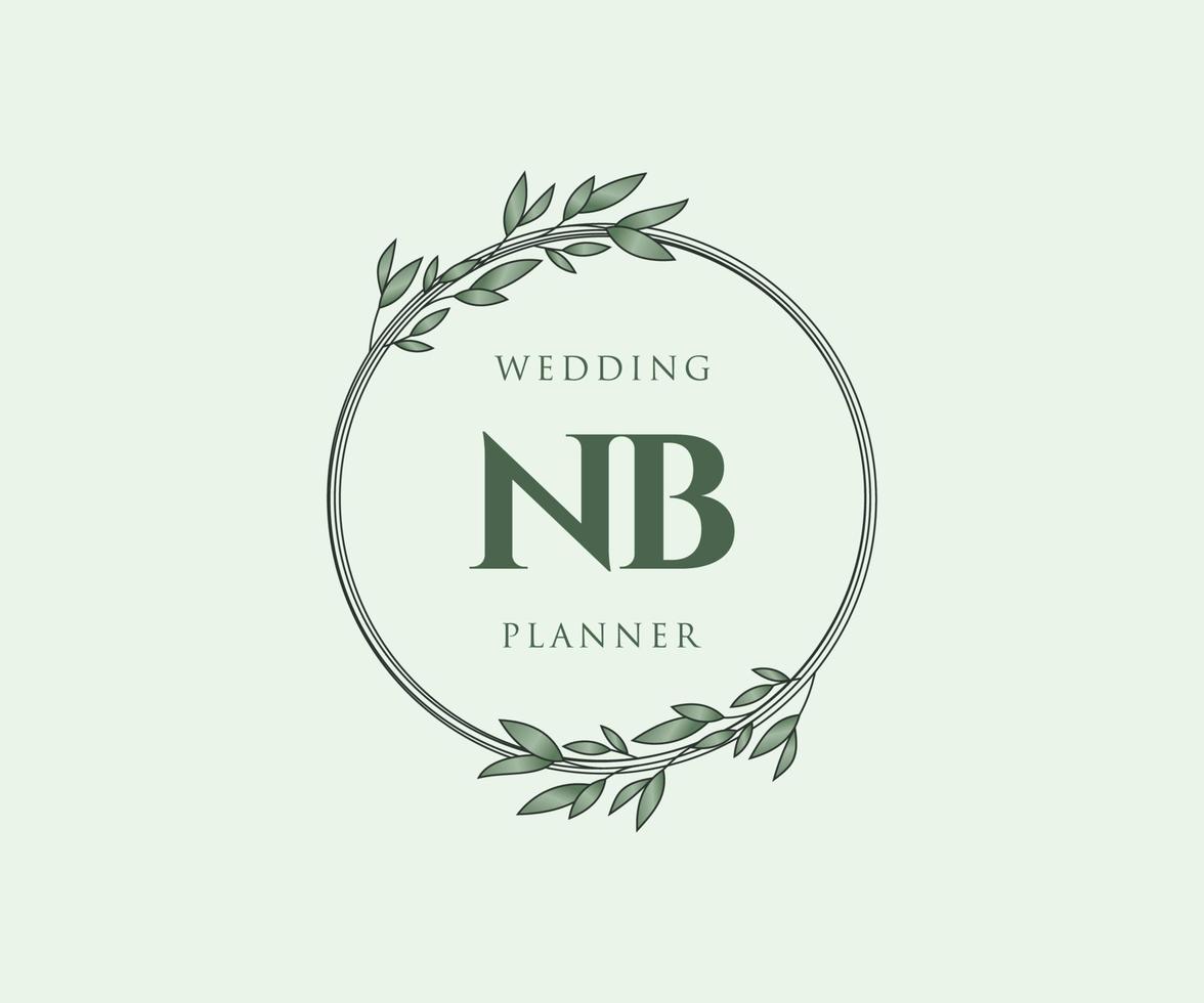 NB Initials letter Wedding monogram logos collection, hand drawn modern minimalistic and floral templates for Invitation cards, Save the Date, elegant identity for restaurant, boutique, cafe in vector