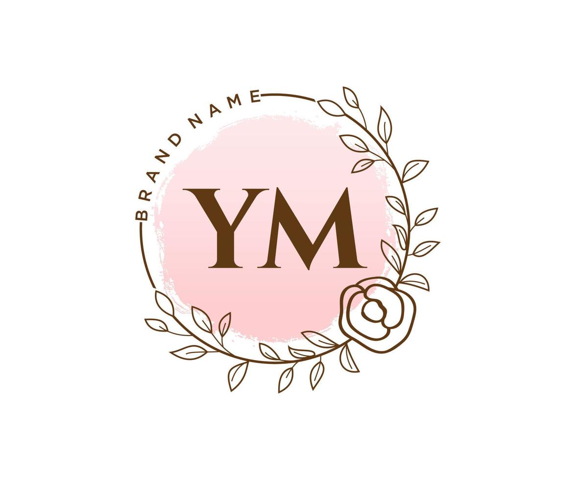 logotipo femenino inicial de ym. utilizable para logotipos de naturaleza, salón, spa, cosmética y belleza. elemento de plantilla de diseño de logotipo de vector plano.