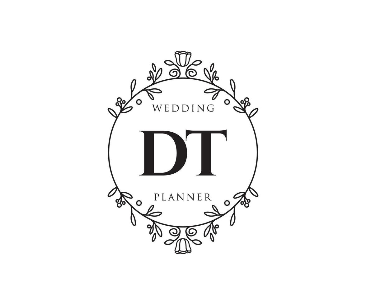 DT Initials letter Wedding monogram logos collection, hand drawn modern minimalistic and floral templates for Invitation cards, Save the Date, elegant identity for restaurant, boutique, cafe in vector