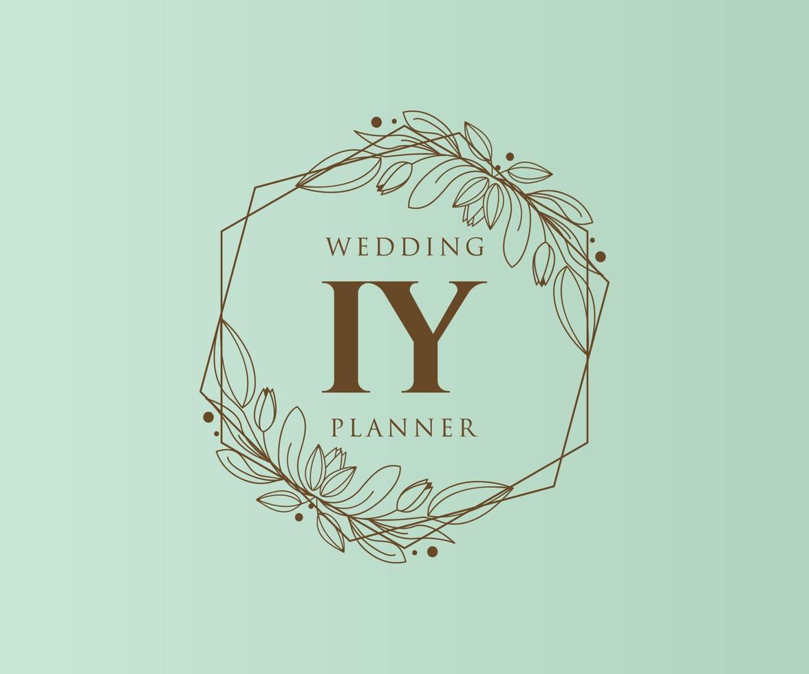 IY Initials letter Wedding monogram logos collection, hand drawn modern minimalistic and floral templates for Invitation cards, Save the Date, elegant identity for restaurant, boutique, cafe in vector