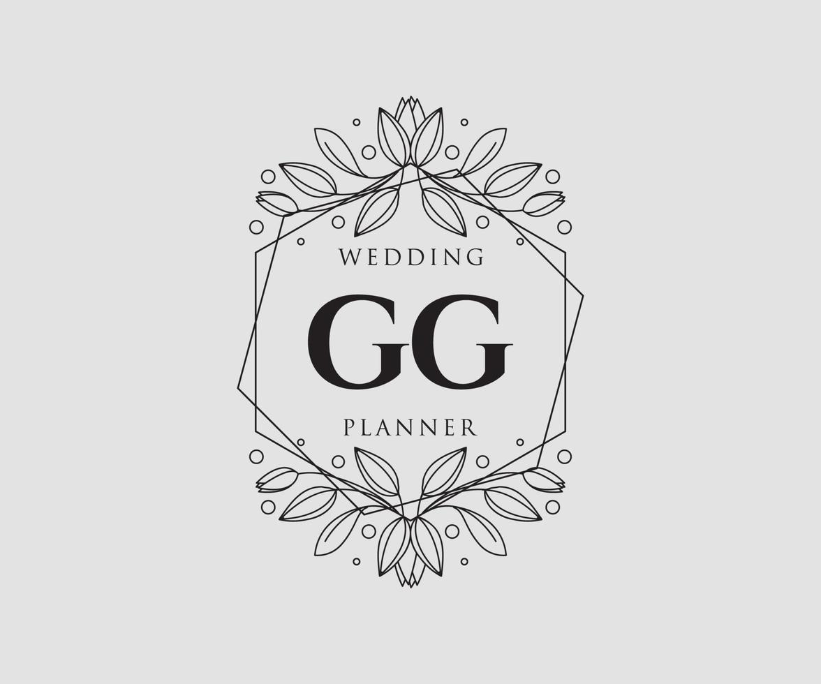 colección de logotipos de monograma de boda con letras iniciales gg, plantillas florales y minimalistas modernas dibujadas a mano para tarjetas de invitación, guardar la fecha, identidad elegante para restaurante, boutique, café en vector