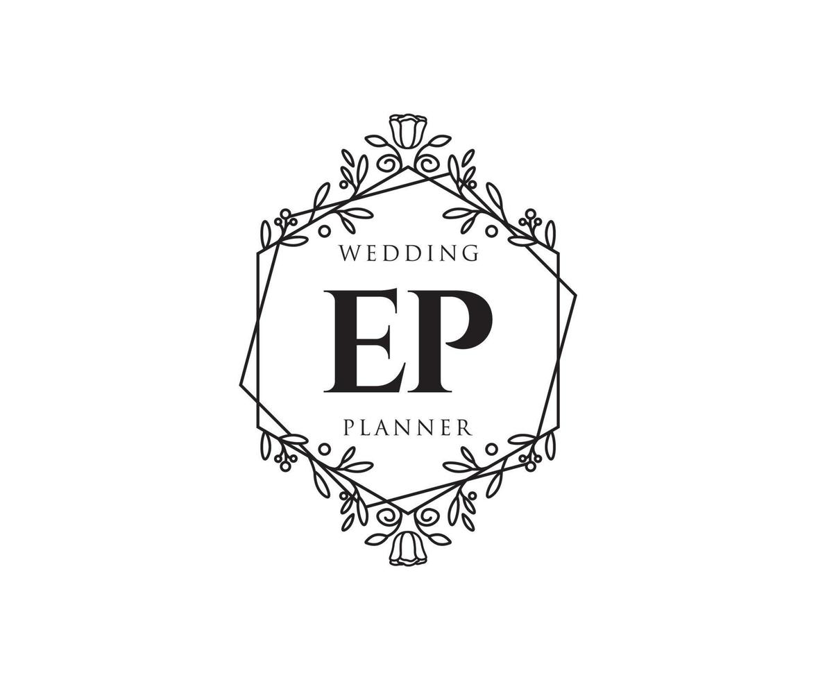 EP Initials letter Wedding monogram logos collection, hand drawn modern minimalistic and floral templates for Invitation cards, Save the Date, elegant identity for restaurant, boutique, cafe in vector