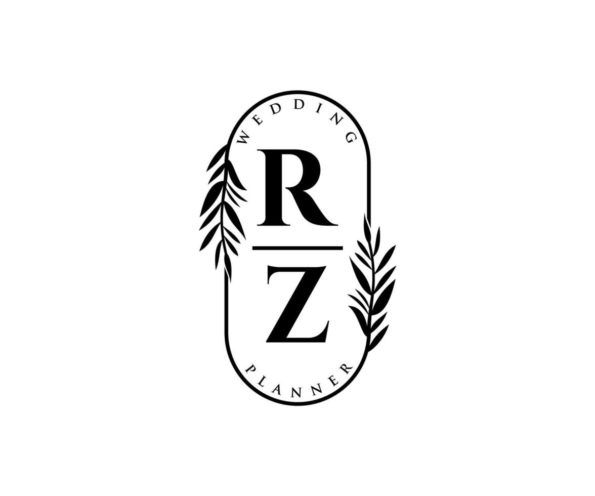 colección de logotipos de monograma de boda con letras iniciales rz, plantillas florales y minimalistas modernas dibujadas a mano para tarjetas de invitación, guardar la fecha, identidad elegante para restaurante, boutique, café en vector