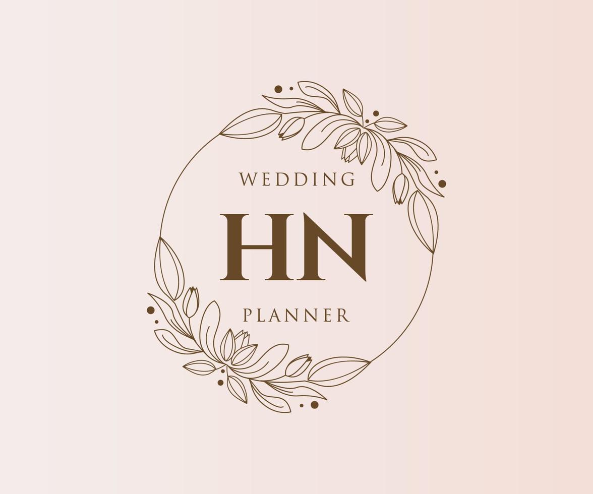 colección de logotipos de monograma de boda con letras iniciales hn, plantillas florales y minimalistas modernas dibujadas a mano para tarjetas de invitación, guardar la fecha, identidad elegante para restaurante, boutique, café en vector