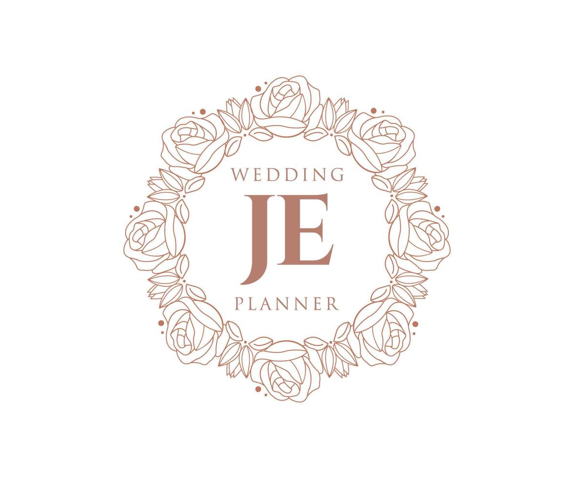 JE Initials letter Wedding monogram logos collection, hand drawn modern minimalistic and floral templates for Invitation cards, Save the Date, elegant identity for restaurant, boutique, cafe in vector