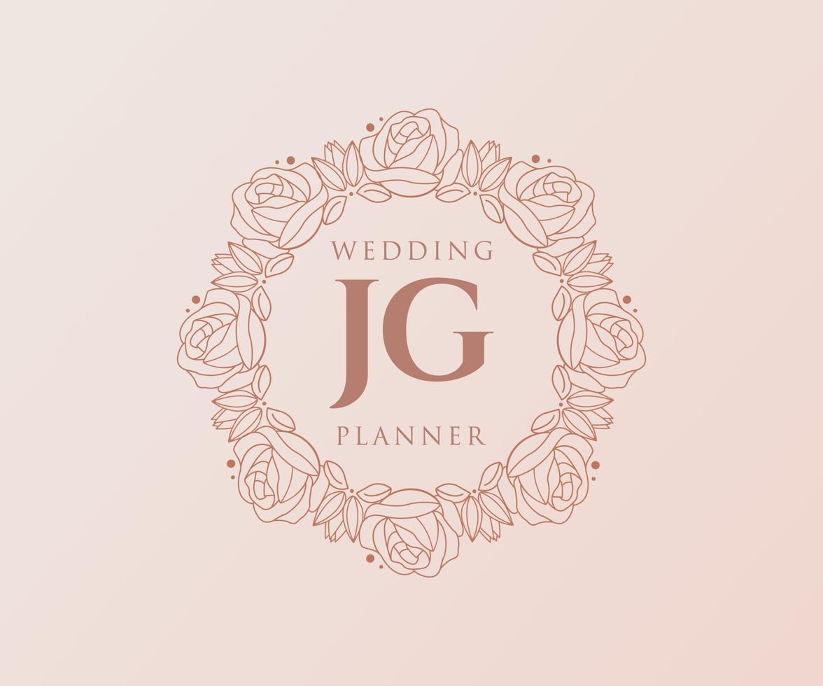 colección de logotipos de monograma de boda con letras iniciales jg, plantillas florales y minimalistas modernas dibujadas a mano para tarjetas de invitación, guardar la fecha, identidad elegante para restaurante, boutique, café en vector