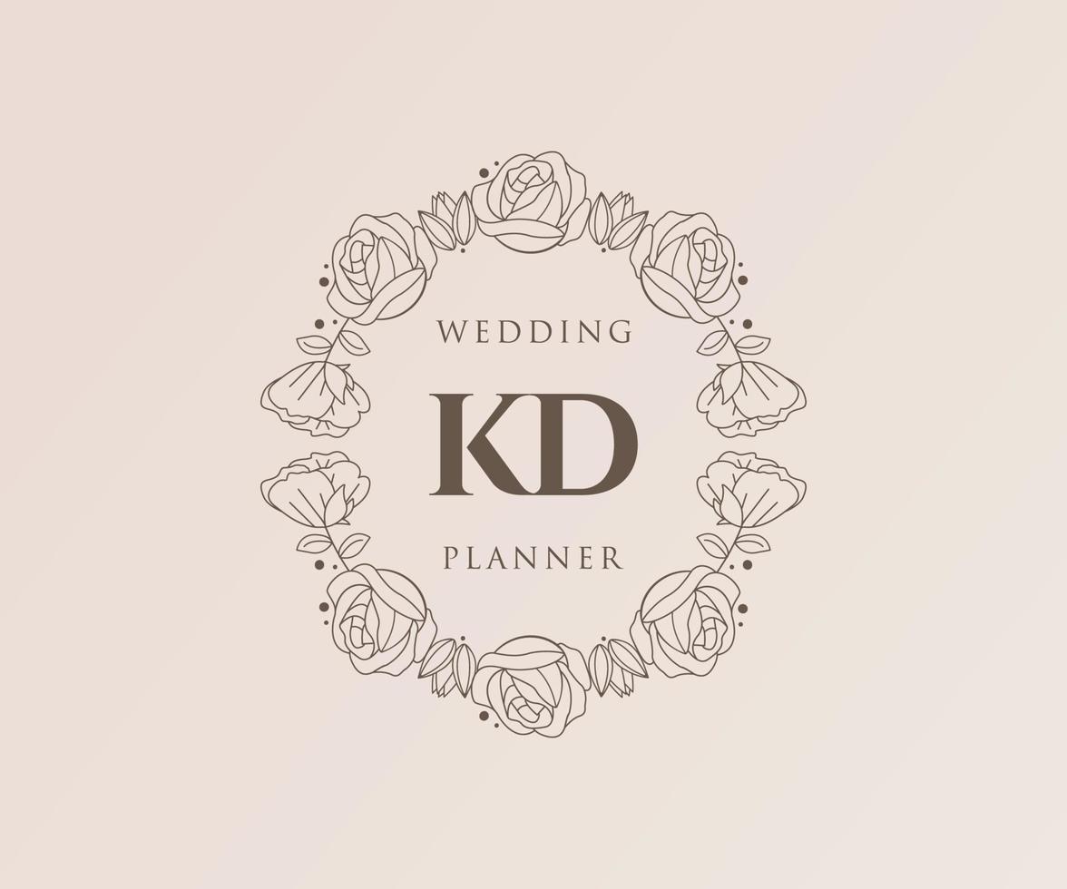 KD Initials letter Wedding monogram logos collection, hand drawn modern minimalistic and floral templates for Invitation cards, Save the Date, elegant identity for restaurant, boutique, cafe in vector