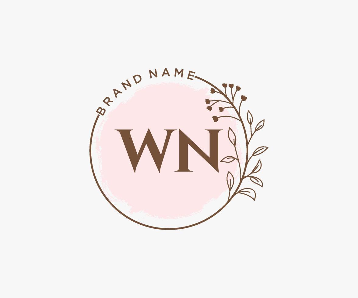 Initial WN feminine logo. Usable for Nature, Salon, Spa, Cosmetic and Beauty Logos. Flat Vector Logo Design Template Element.