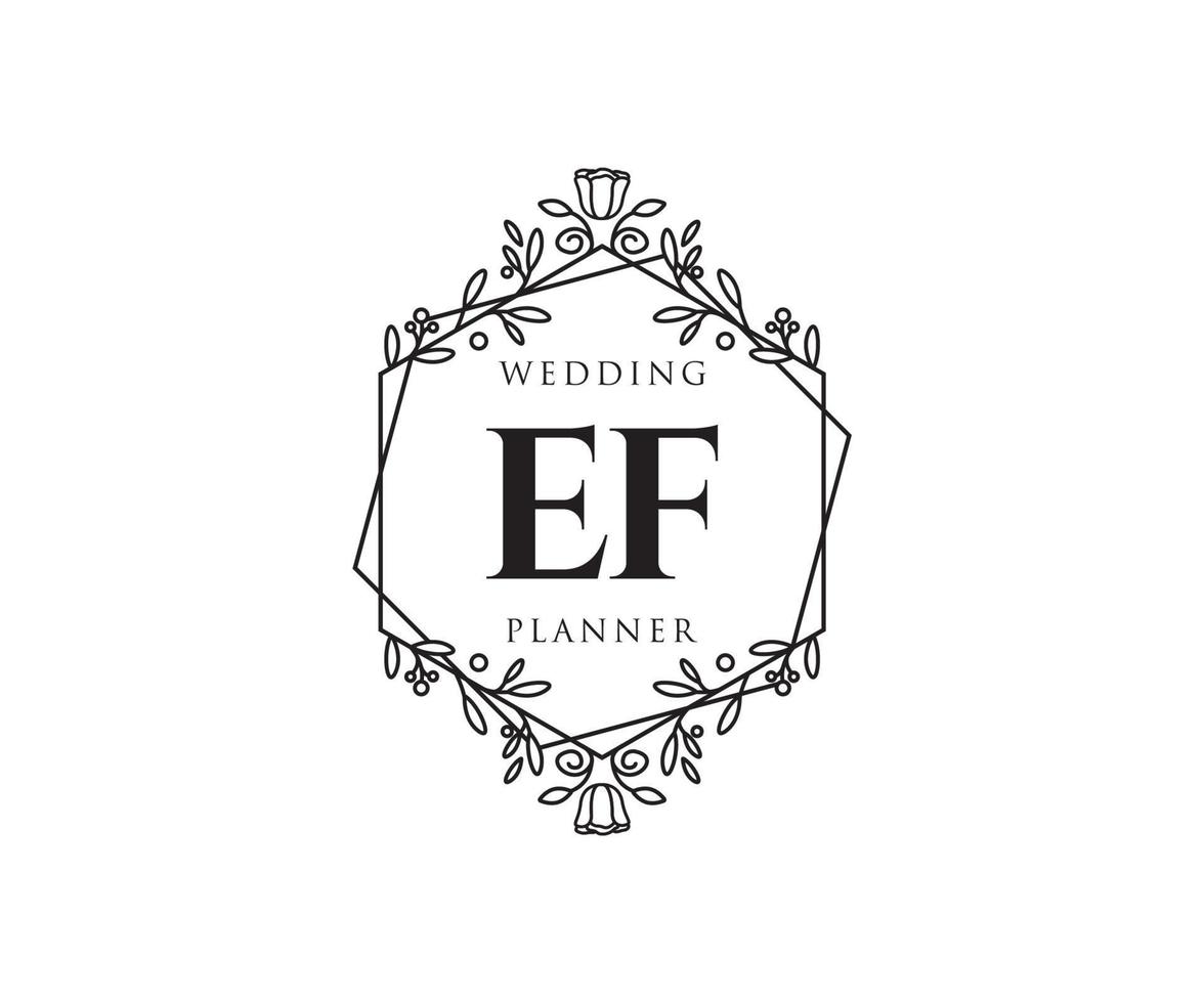 Colección de logotipos de monograma de boda con letras iniciales ef, plantillas florales y minimalistas modernas dibujadas a mano para tarjetas de invitación, guardar la fecha, identidad elegante para restaurante, boutique, café en vector