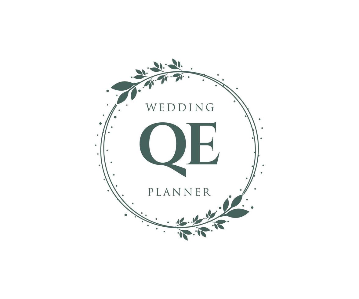 QE Initials letter Wedding monogram logos collection, hand drawn modern minimalistic and floral templates for Invitation cards, Save the Date, elegant identity for restaurant, boutique, cafe in vector