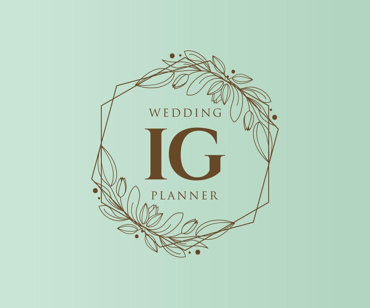 IG Initials letter Wedding monogram logos collection, hand drawn modern minimalistic and floral templates for Invitation cards, Save the Date, elegant identity for restaurant, boutique, cafe in vector