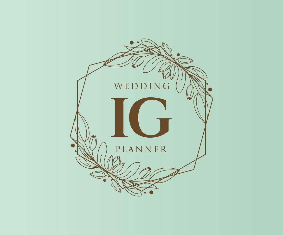 IG Initials letter Wedding monogram logos collection, hand drawn modern minimalistic and floral templates for Invitation cards, Save the Date, elegant identity for restaurant, boutique, cafe in vector