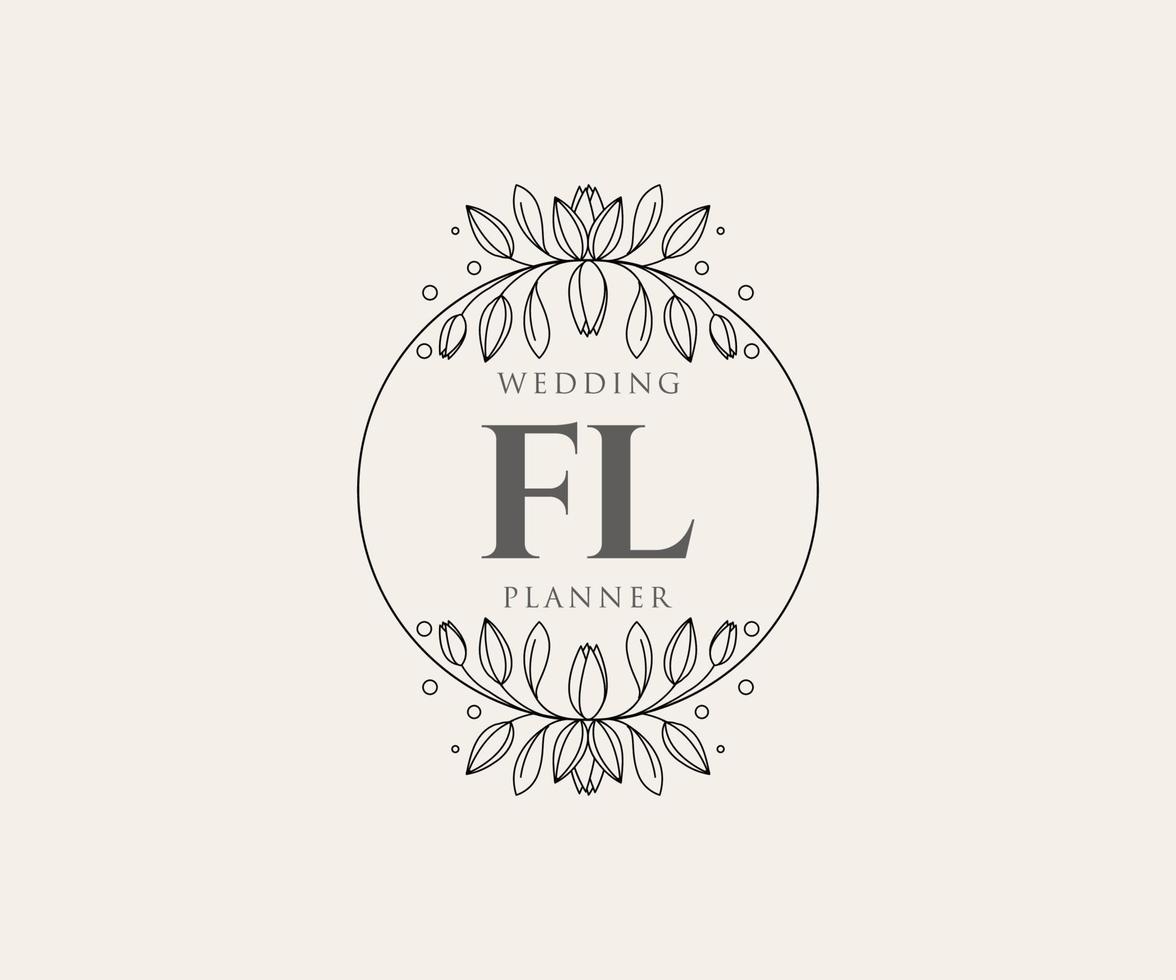 FL Initials letter Wedding monogram logos collection, hand drawn modern minimalistic and floral templates for Invitation cards, Save the Date, elegant identity for restaurant, boutique, cafe in vector