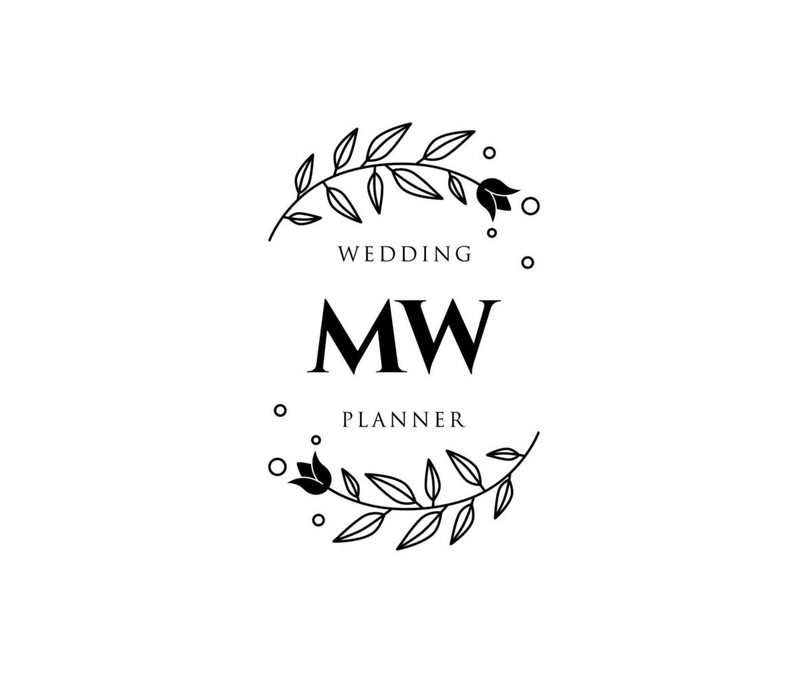 MW Initials letter Wedding monogram logos collection, hand drawn modern minimalistic and floral templates for Invitation cards, Save the Date, elegant identity for restaurant, boutique, cafe in vector