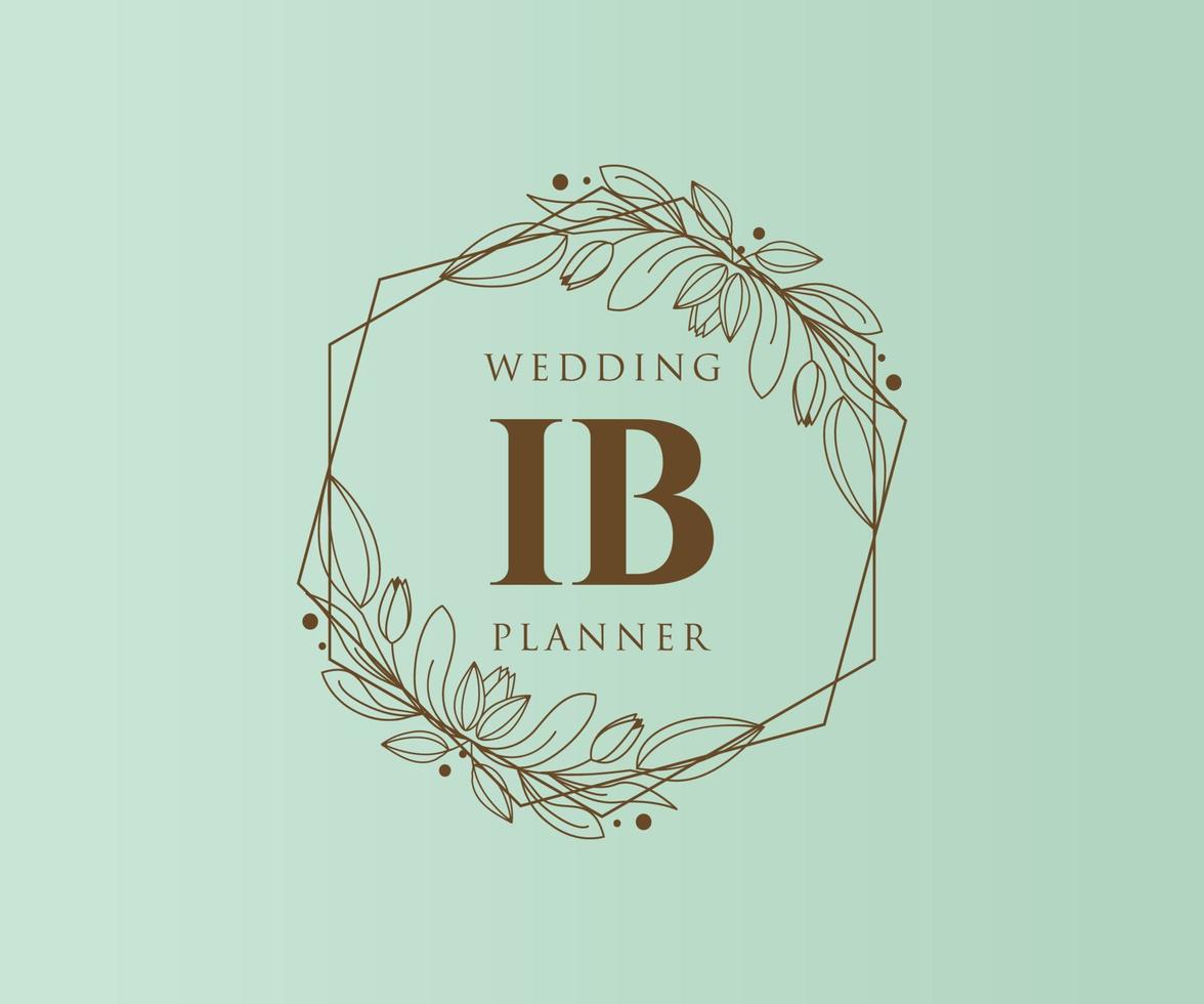 IB Initials letter Wedding monogram logos collection, hand drawn modern minimalistic and floral templates for Invitation cards, Save the Date, elegant identity for restaurant, boutique, cafe in vector