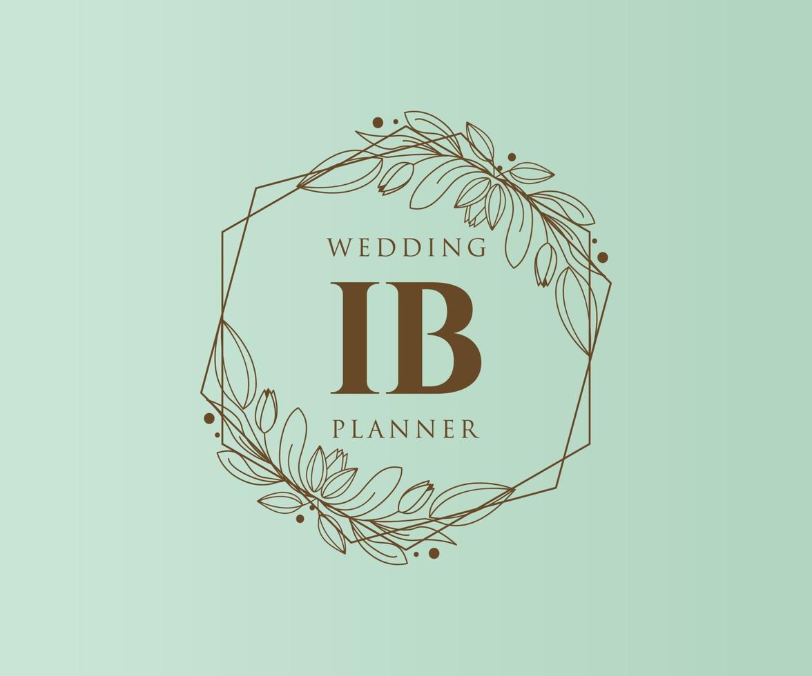 colección de logotipos de monograma de boda con letras iniciales ib, plantillas florales y minimalistas modernas dibujadas a mano para tarjetas de invitación, guardar la fecha, identidad elegante para restaurante, boutique, café en vector