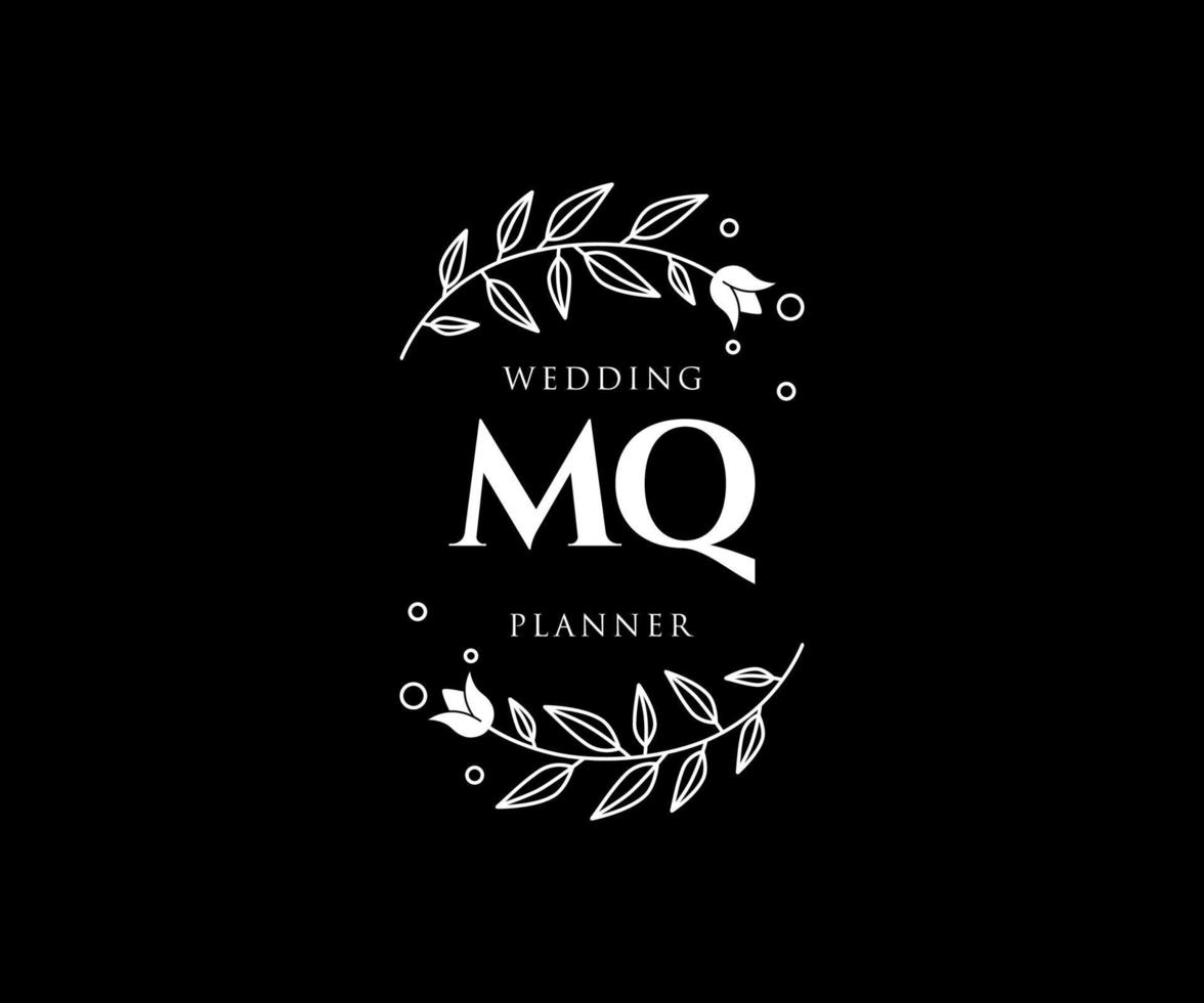 MQ Initials letter Wedding monogram logos collection, hand drawn modern minimalistic and floral templates for Invitation cards, Save the Date, elegant identity for restaurant, boutique, cafe in vector