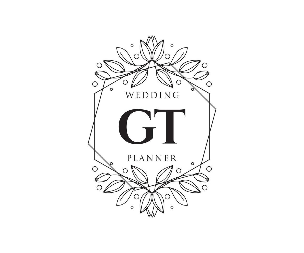 GT Initials letter Wedding monogram logos collection, hand drawn modern minimalistic and floral templates for Invitation cards, Save the Date, elegant identity for restaurant, boutique, cafe in vector