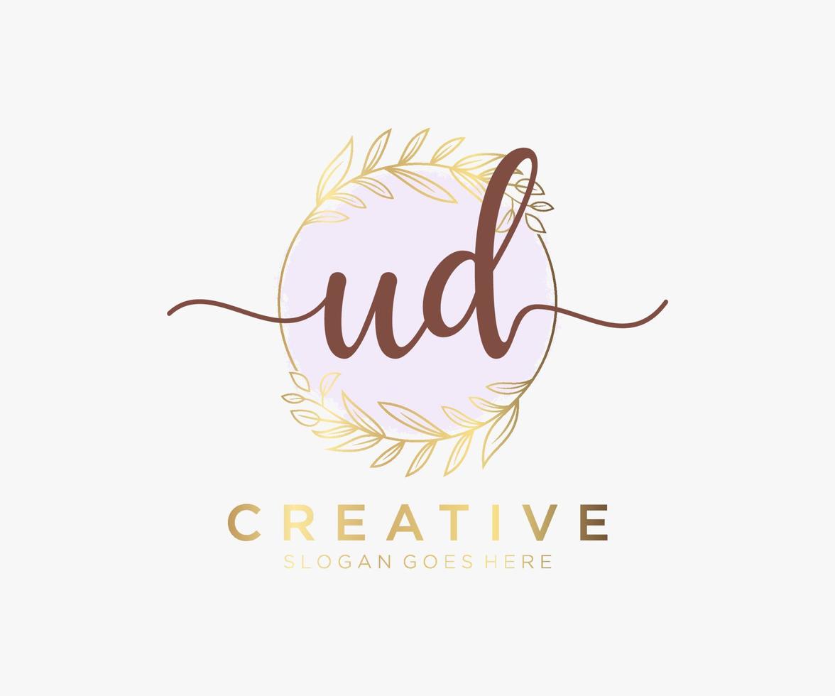 Initial UD feminine logo. Usable for Nature, Salon, Spa, Cosmetic and Beauty Logos. Flat Vector Logo Design Template Element.