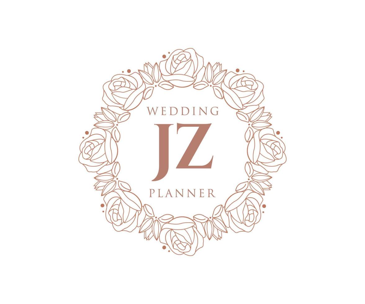 Colección de logotipos de monograma de boda con letras iniciales jz, plantillas florales y minimalistas modernas dibujadas a mano para tarjetas de invitación, guardar la fecha, identidad elegante para restaurante, boutique, café en vector