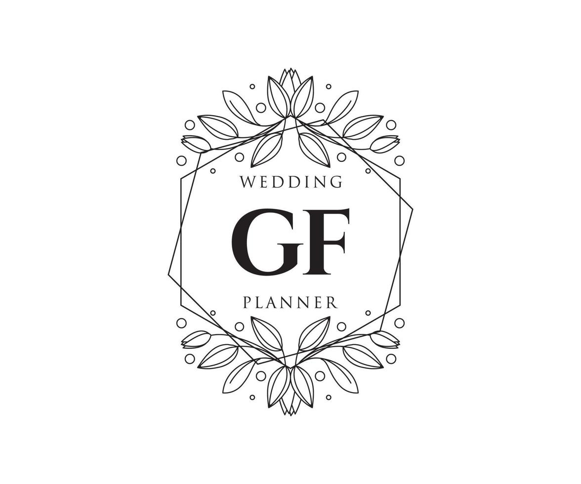 GF Initials letter Wedding monogram logos collection, hand drawn modern minimalistic and floral templates for Invitation cards, Save the Date, elegant identity for restaurant, boutique, cafe in vector