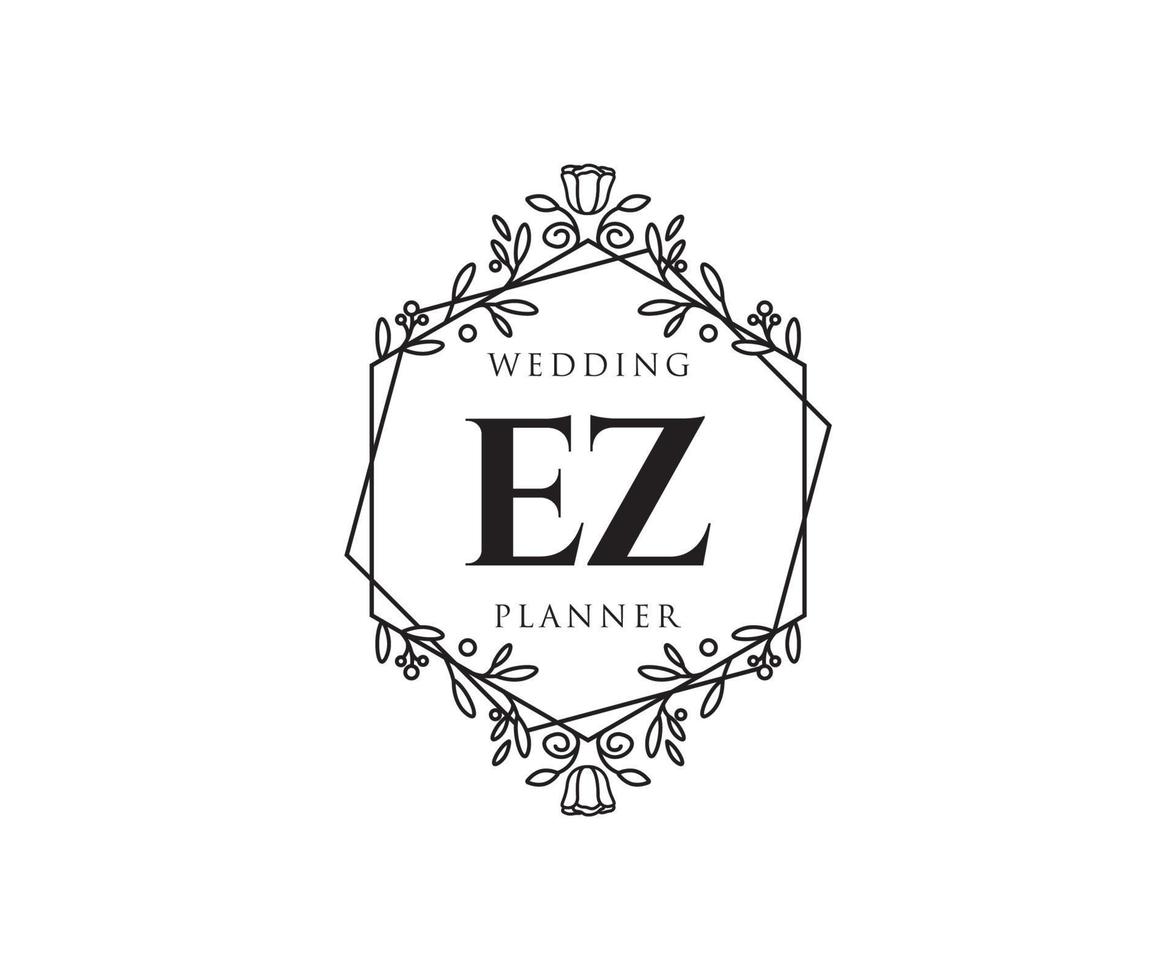 EZ Initials letter Wedding monogram logos collection, hand drawn modern minimalistic and floral templates for Invitation cards, Save the Date, elegant identity for restaurant, boutique, cafe in vector