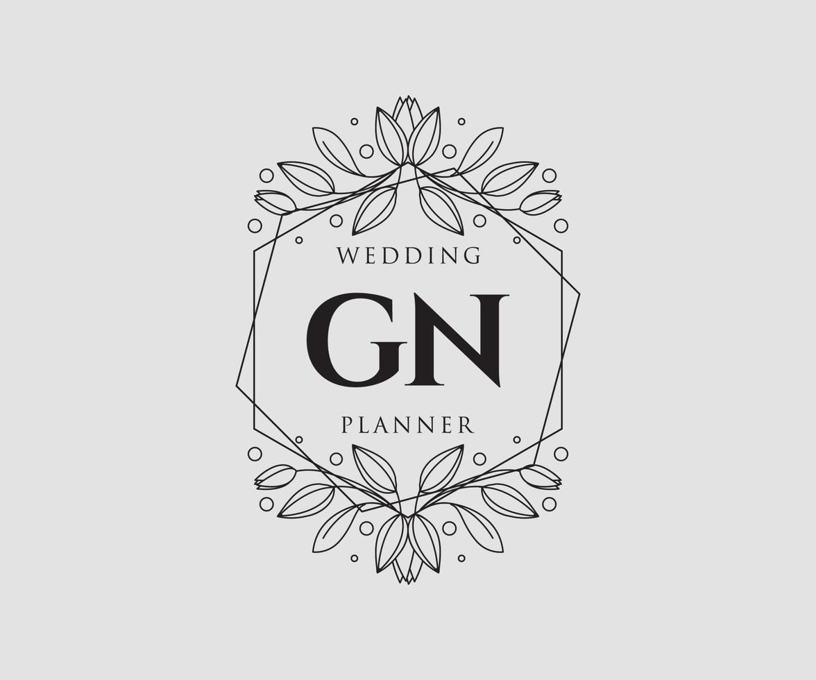 GN Initials letter Wedding monogram logos collection, hand drawn modern minimalistic and floral templates for Invitation cards, Save the Date, elegant identity for restaurant, boutique, cafe in vector