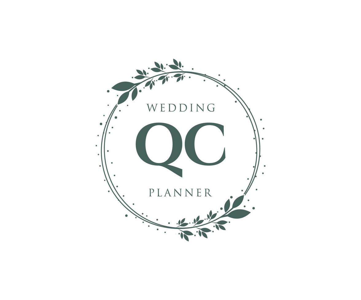 colección de logotipos de monogramas de boda con letras iniciales qc, plantillas florales y minimalistas modernas dibujadas a mano para tarjetas de invitación, guardar la fecha, identidad elegante para restaurante, boutique, café en vector