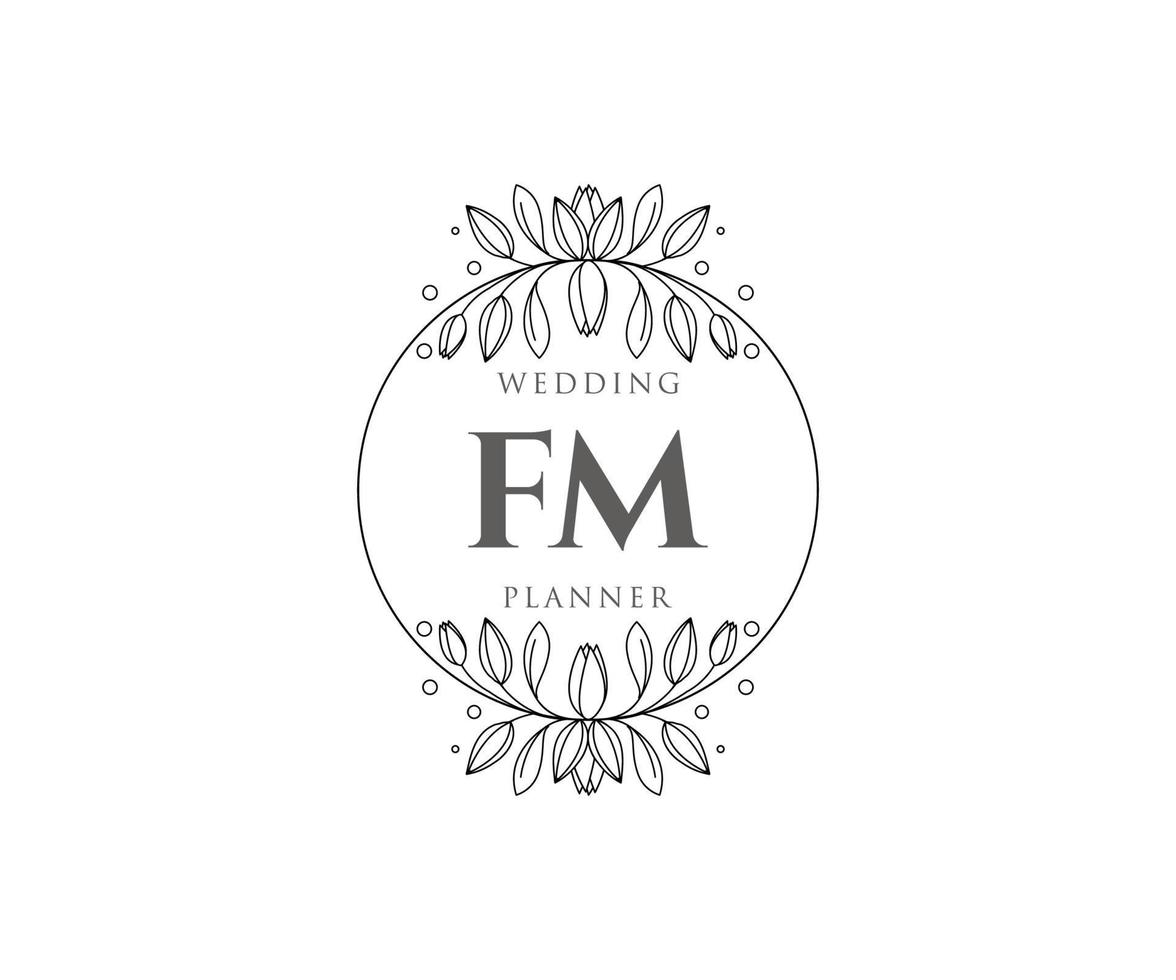 colección de logotipos de monograma de boda con letras iniciales fm, plantillas florales y minimalistas modernas dibujadas a mano para tarjetas de invitación, guardar la fecha, identidad elegante para restaurante, boutique, café en vector