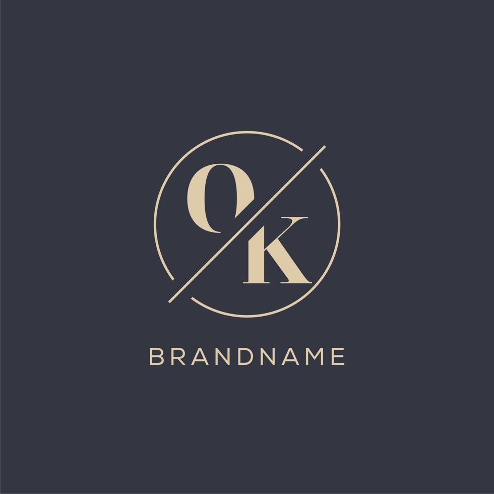 logotipo de letra inicial ok con línea de círculo simple, estilo de logotipo de monograma de aspecto elegante vector