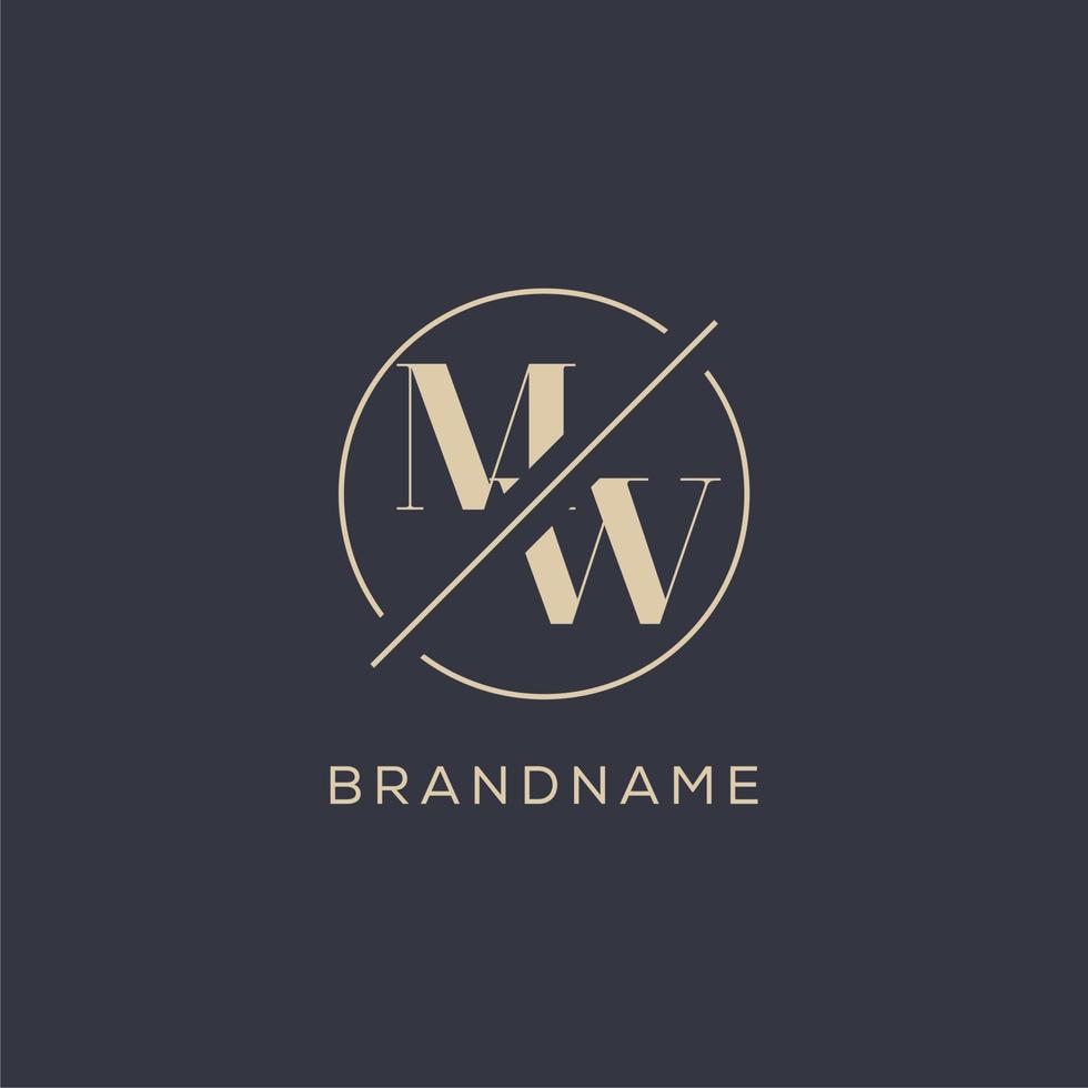 Initial letter MW logo with simple circle line, Elegant look monogram logo style vector