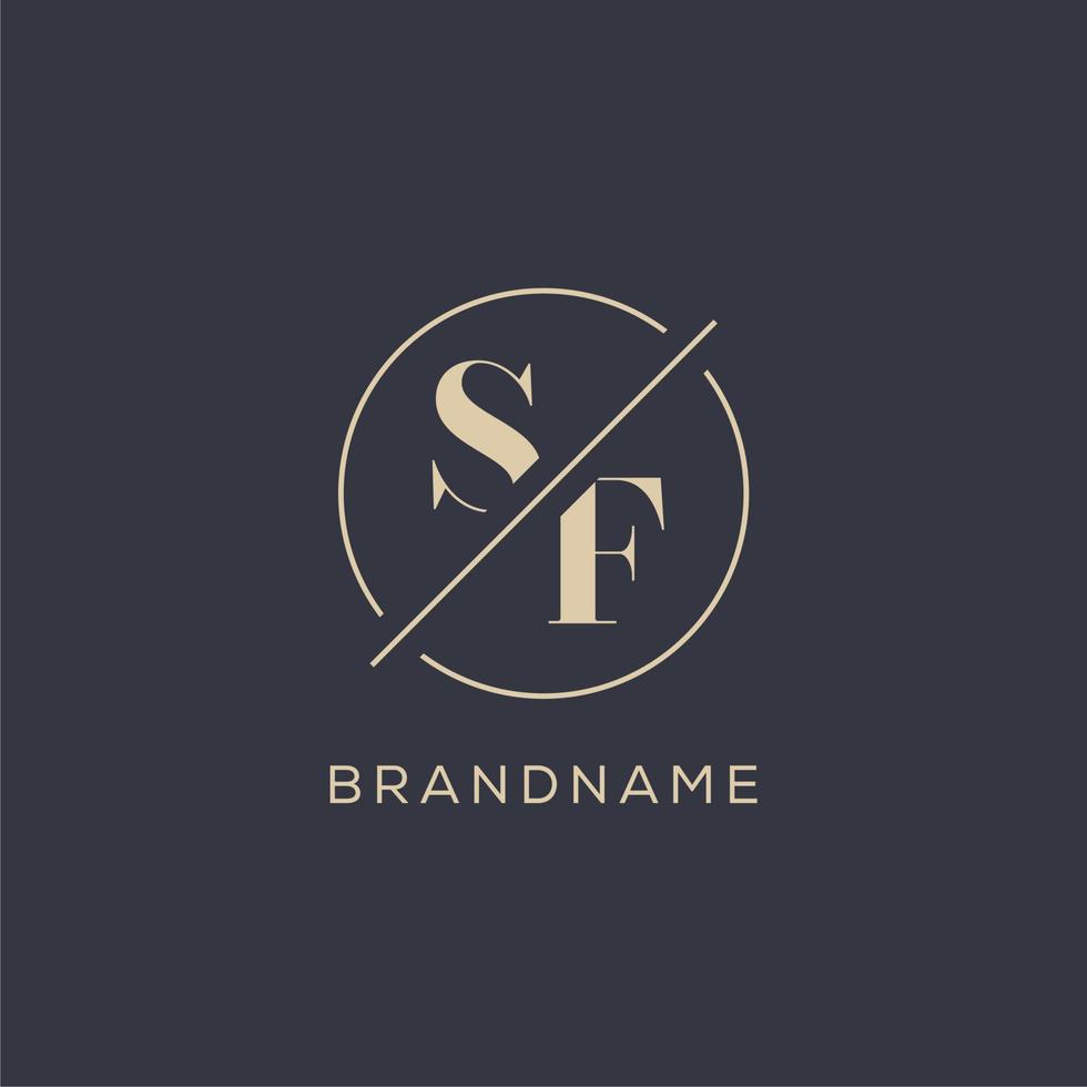 Initial letter SF logo with simple circle line, Elegant look monogram logo style vector